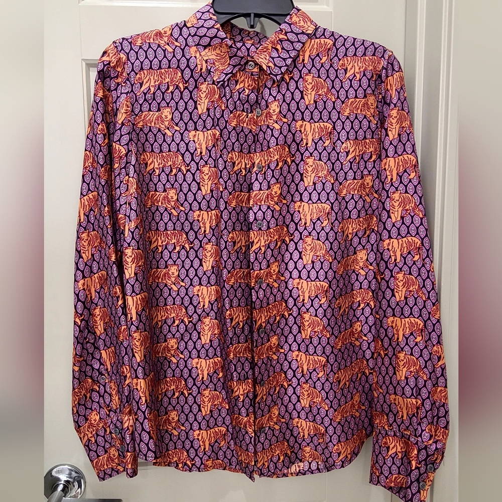 J Crew Collection Tiger Silk Twill Button Up Blouse